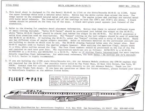 1/144 Scale Decal Delta Airlines DC8-51 / 61 / 71