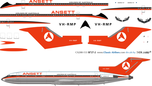 1/200 Scale Decal Ansett Australia 727-200