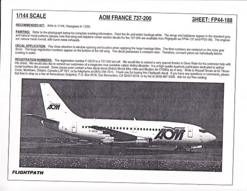 1/144 Scale Decal AOM France 737-200