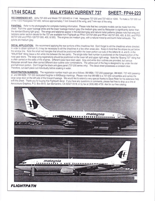 1/144 Scale Decal Malaysia 737-200 & 737-300/400