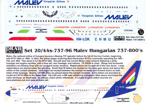 1/144 Scale Decal Malev 737-800