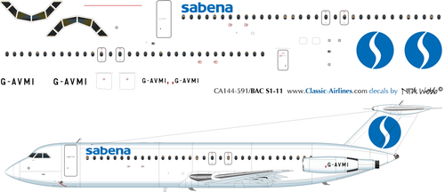 1/144 Scale Decal Sabena / Air Liberte BAC-111