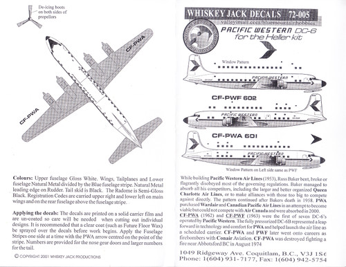 1/72 Scale Decal Pacific Western DC-6
