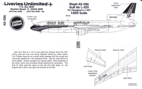 1/200 Scale Decal Gulf Air L-1011