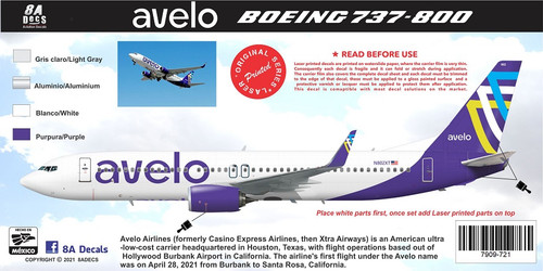 1/144 Scale Decal Avelo 737-800