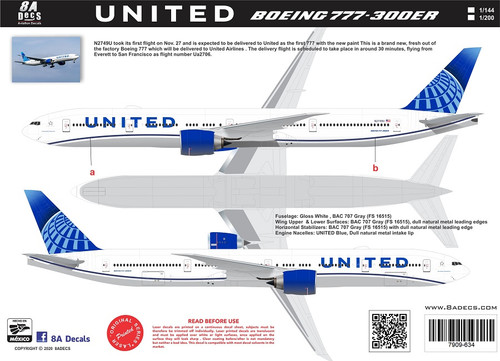 1/144 Scale Decal United Airlines 777-300ER