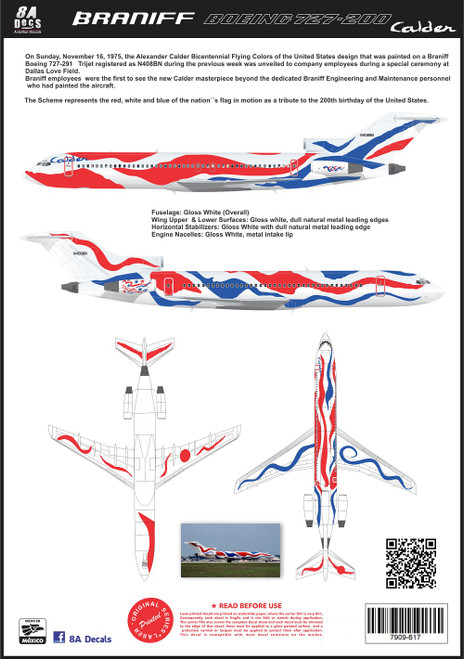 1/144 Scale Decal Braniff 727-200 Calder