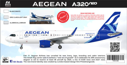 1/144 Scale Decal Aegean A-320 NEO