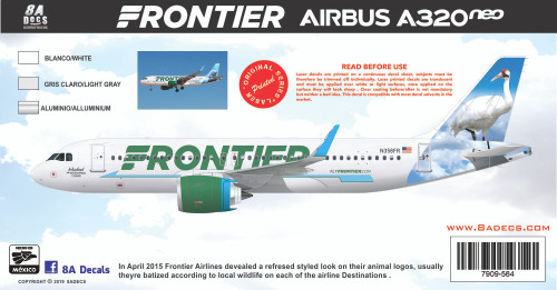1/144 Scale Decal Frontier A-320 NEO Icabod the Whooping Crane