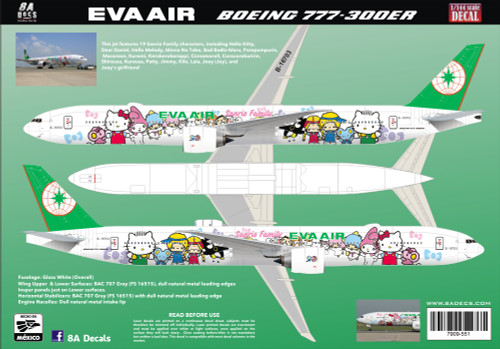 1/144 Scale Decal EVA Air 777-300ER Hello Kitty Hand in Hand