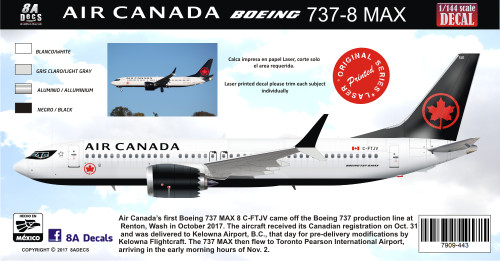 1/144 Scale Decal Air Canada 737-8 MAX