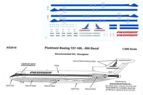 1/200 Scale Decal Piedmont 727-100 / 200