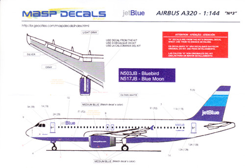 1/144 Scale Decal jetBlue A-320 Bluebird #3