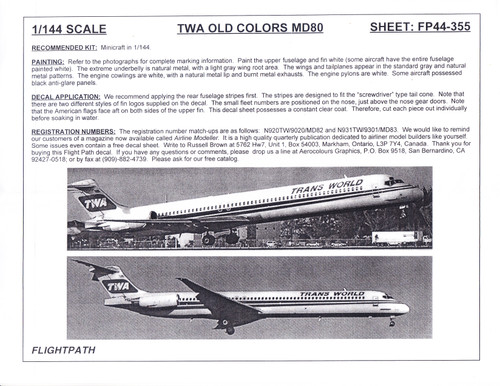 1/144 Scale Decal TWA MD-80s