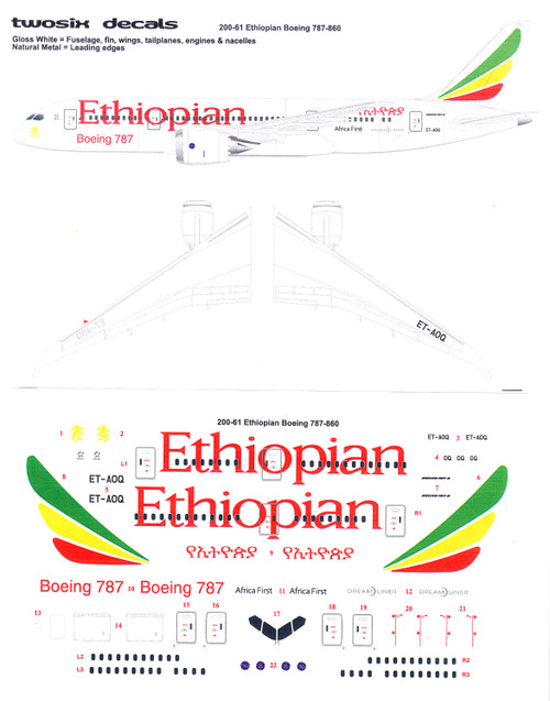 1/200 Scale Decal Ethiopian 787-8