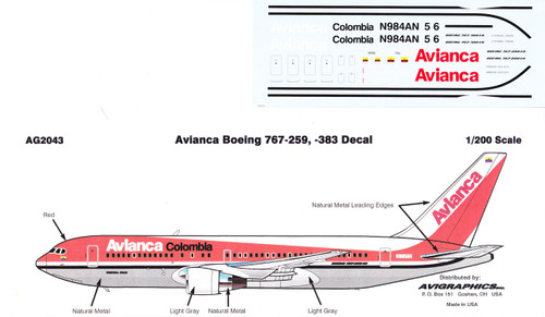 1/200 Scale Decal Avianca 767-200 / 300