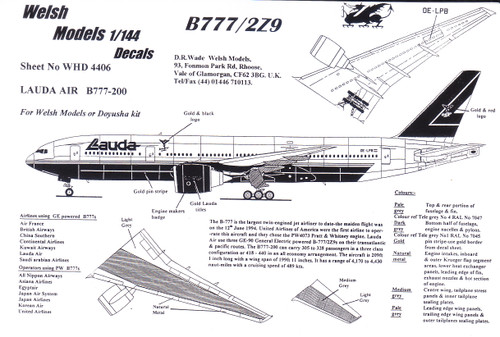 1/144 Scale Decal Lauda Air 777-200