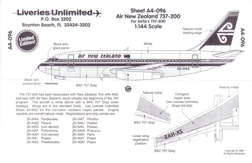 1/144 Scale Decal Air New Zealand 737-200