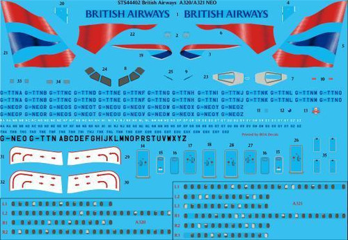 1/144 Scale Decal British Airways A-320 NE0 / A-321 NEO screen printed decal