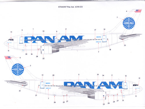 1/144 Scale Decal Pan Am A-310