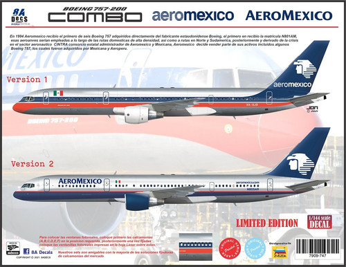 1/144 Scale Decal Aeromexico 757-200 2 Versions