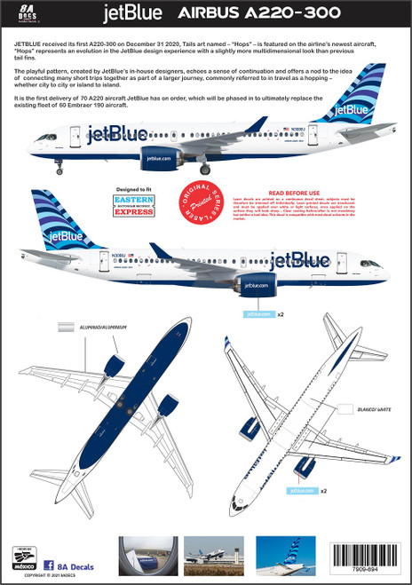 1/144 Scale Decal JetBlue A-220