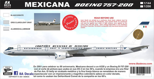 1/144 Scale Decal Mexicana 757-200 RETRO