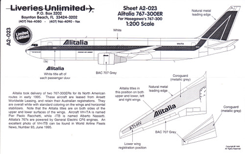 1/200 Scale Decal Alitalia 767-300ER