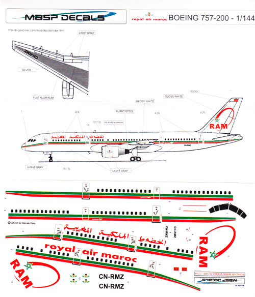 1/144 Scale Decal Royal Air Maroc 757-200