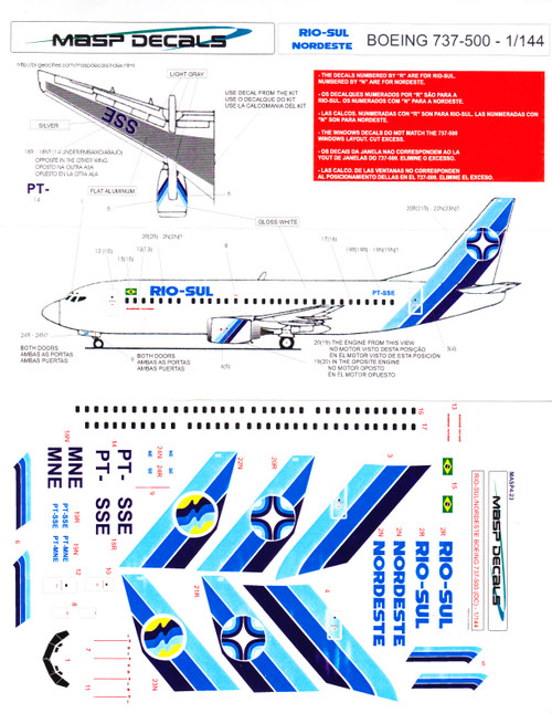 1/144 Scale Decal Rio Sul / Nordeste 737-500