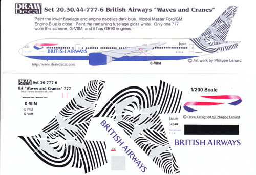 1/200 Scale Decal British Airways 777 Waves and Cranes