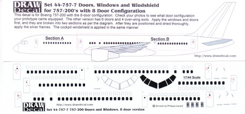 1/144 Scale Decal 757 Windows & Cockpit 8 Door Version
