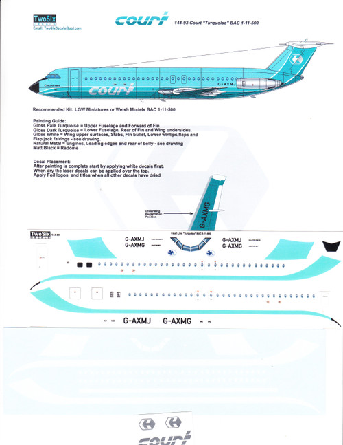 1/144 Scale Decal Court BAC-111-500 Turquoise