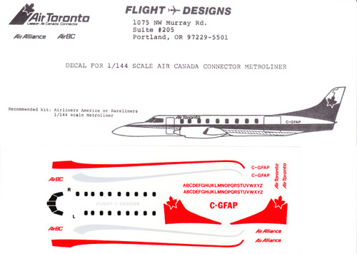 1/144 Scale Decal Air Toronto / Air Alliance / AirBC Metroliner