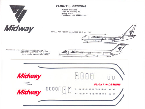 1/200 Scale Decal Midway 737-200 / DC9-30