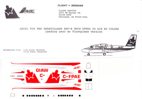 1/144 Scale Decal AirBC DHC-6 Twin Otter