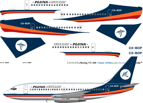 1/144 Scale Decal Pluna Uruguay 737-200