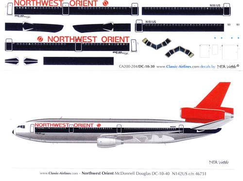 1/200 Scale Decal Northwest Orient DC10-40