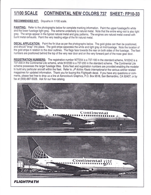 1/100 Scale Decal Continental / Continental Micronesia 727-200