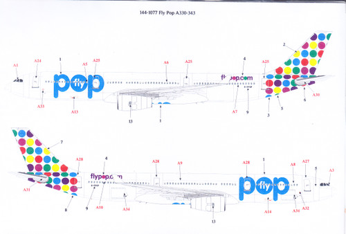 1/144 Scale Decal Fly Pop A330-343