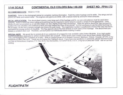 1/144 Scale Decal Continental Express BAe146-200