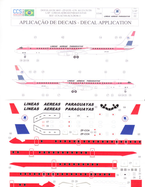 1/144 Scale Decal LAP - Lineas Aereas Paraguayas DC8-61