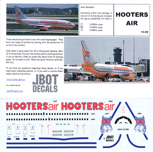 1/144 Scale Decal Hooters Air 737-200