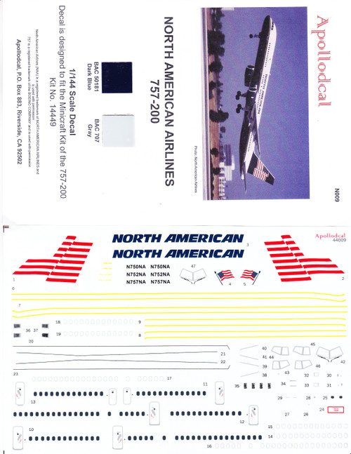 1/144 Scale Decal North American 757-200