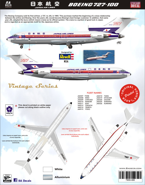 1/144 Scale Decal JAL-Japan Air Lines 727-100