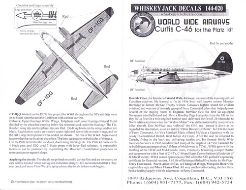1/144 Scale Decal World Wide Airways C-46