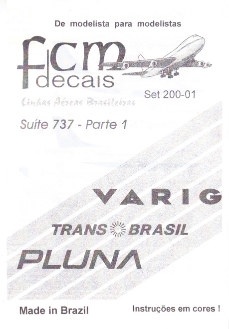 1/200 Scale Decal Varig 737-200/300 Pluna 737-200 / Trans Brasil 737-300/400