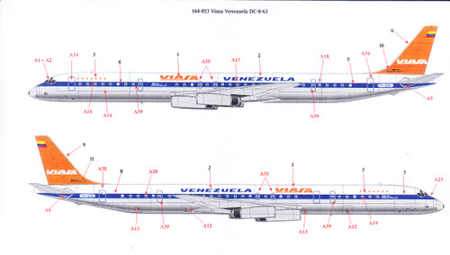 1/144 Scale Decal Viasa DC8-63 Late