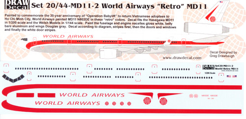 1/200 Scale Decal World Airways MD-11 Retro