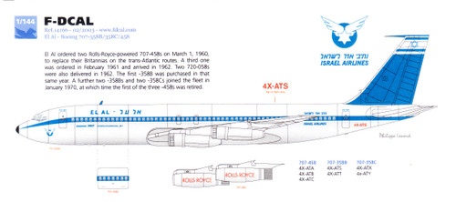 1/144 Scale Decal El Al 707-358B/358C/458